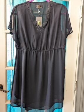 L&B Black Sheer Lace-Trim V-Neck Dress
